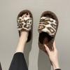 Autumn and winter leopard print fluffy slippers women, European and American fashion outer wear fluffy slippers thick-soled home non-slip plush slippe