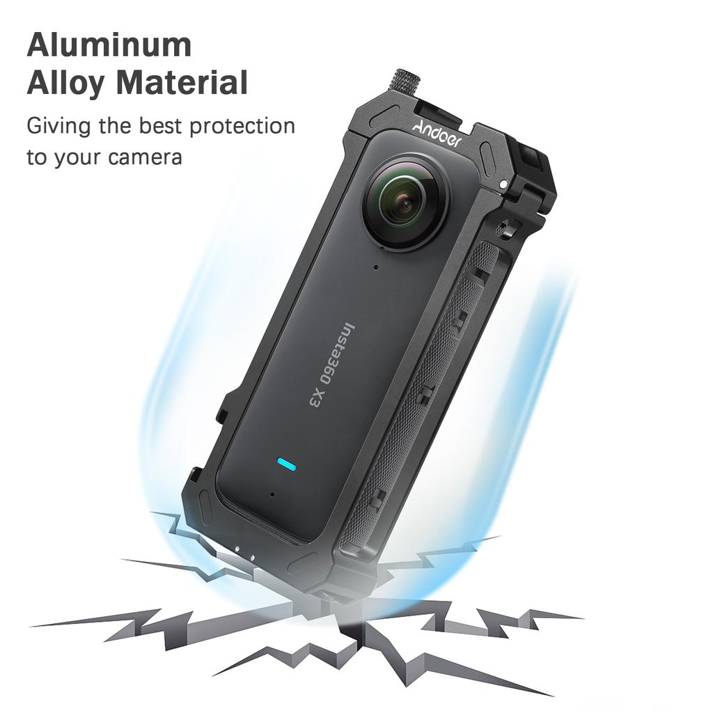 Andoer Camera Video Cage with Dual Cold Shoe Mounts + Invisible Selfie Stick 28cm110cm Adjustable