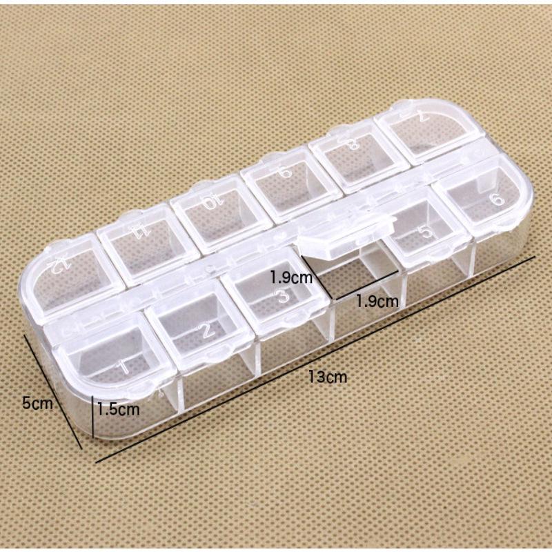 12-Compartment Clear PP Plastic Box with Individual Lids for Nail Tips DIY Tools