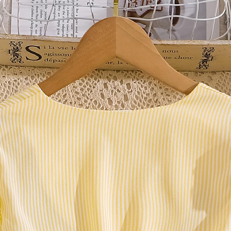 Elegancka Pasiasta Koronkowa Sukienka z Dekoltem V dla Starszych Dzieci - Jesienny Styl Europejski i Amerykański