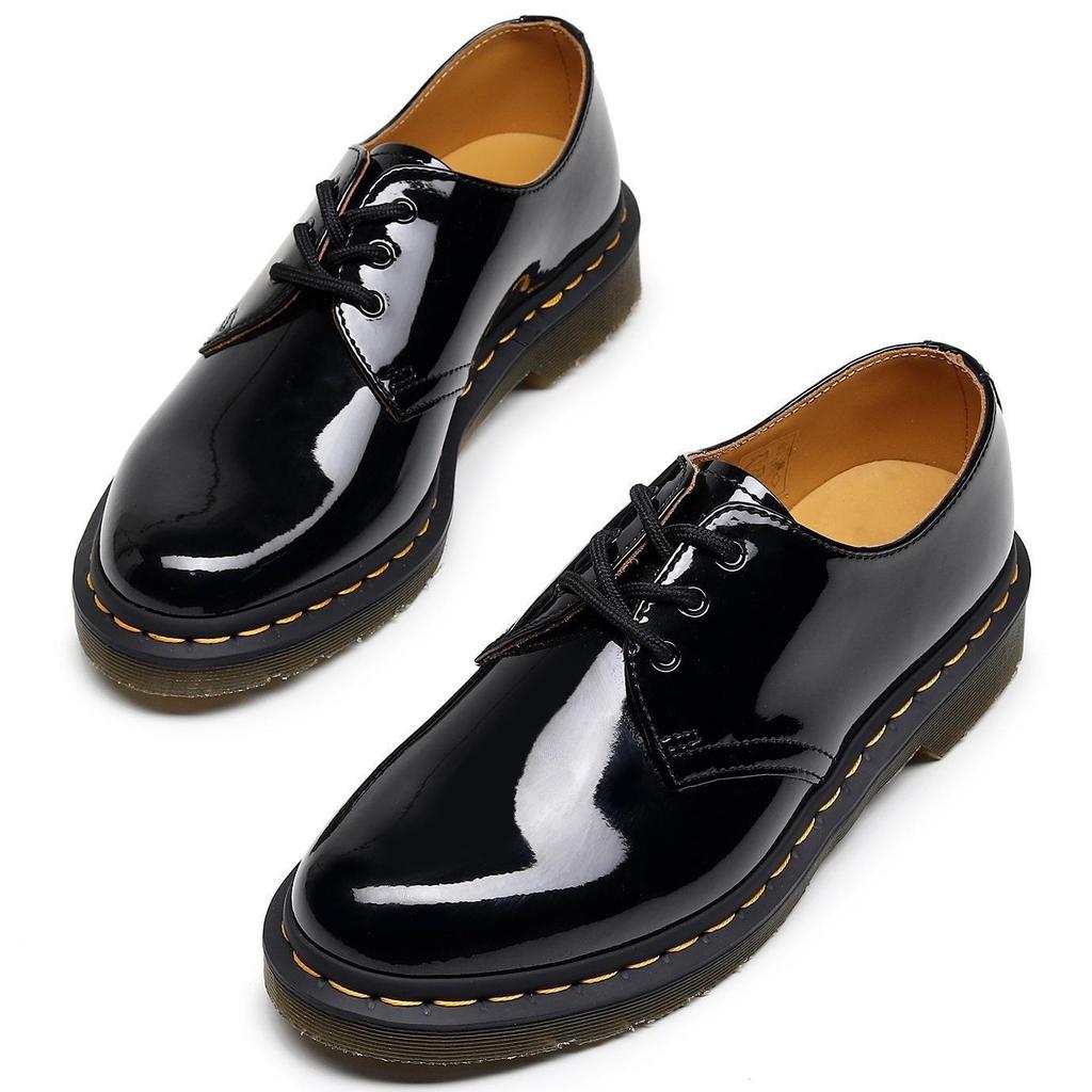 Mirror patent leather low-top Martin shoes women's genuine leather British large-size short boots round head men's and women's couple casual shoes
