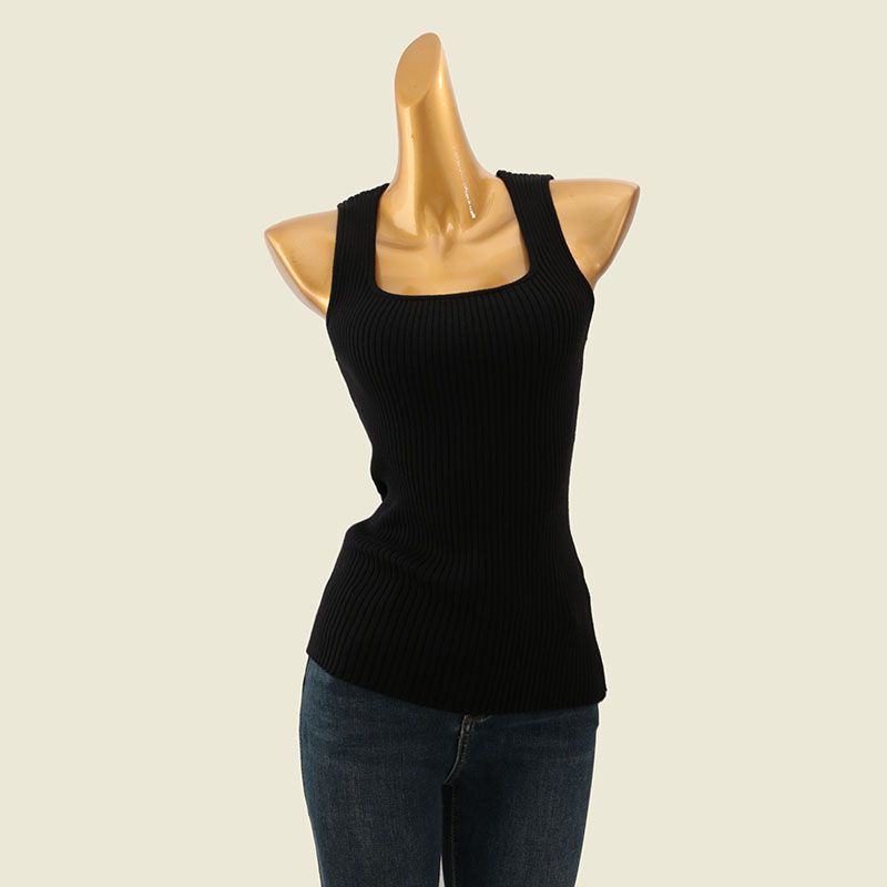 Trade Original Order Pure Desire Small Square Collar Slim fit Vest Four Seasons Wear Sleeveless Sunken Stripe Slimming Solid Knitted Inner wear