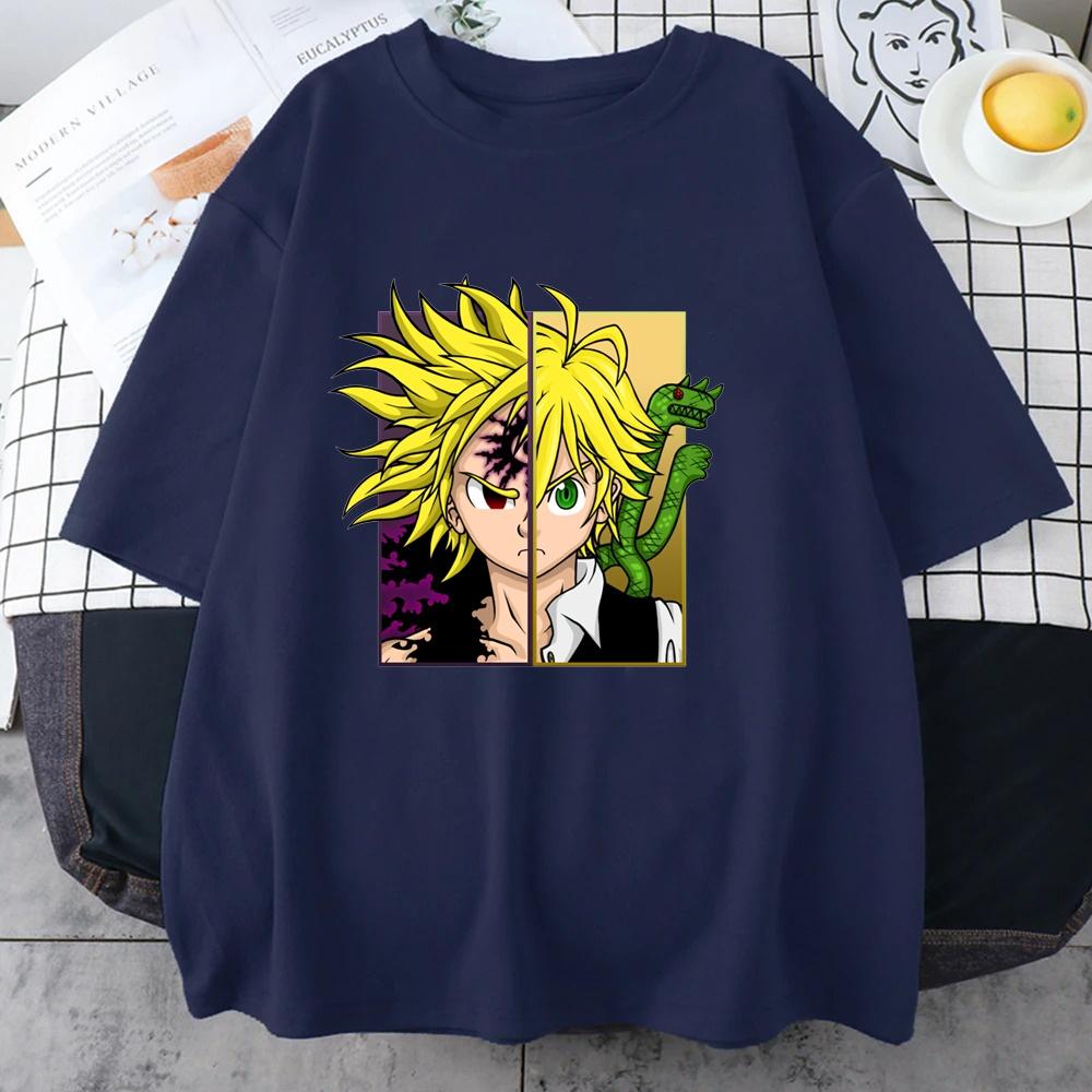 New Anime Meliodas Graphic Print T Shirt Crew Neck Short Sleeve Fashion Streetwear Harajuku Anime T Shirt Tops