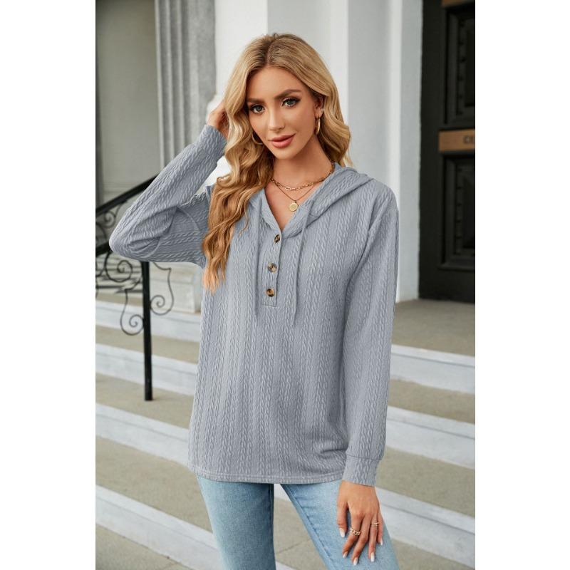 YYFS Women's Fashion Casual Solid Color Print Long Sleeve Hooded Hoodies & Sweatshirts