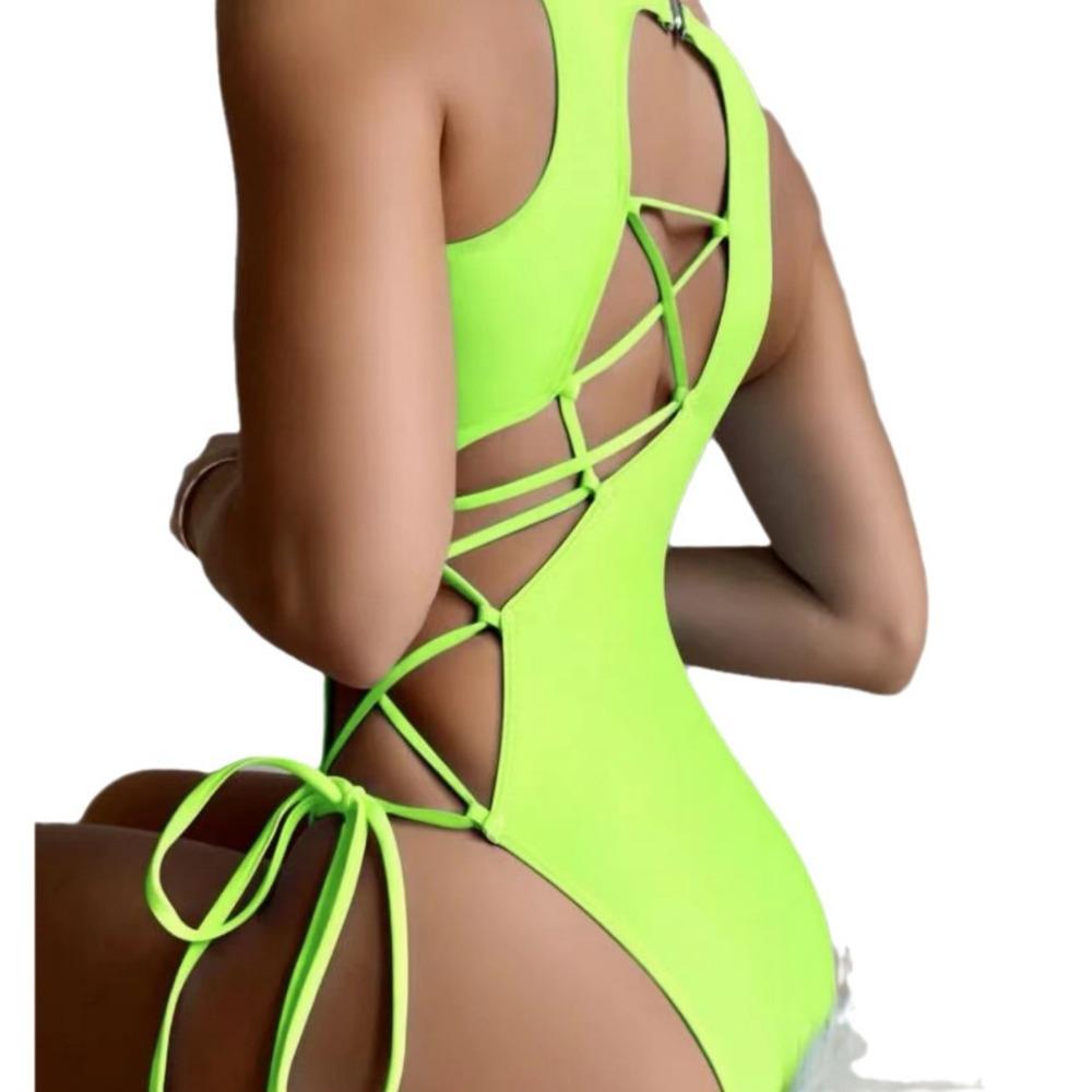 Avrupa ve Amerikan Seksi Bikini Sırtı Oyuk Askılı Tek Parça Mayo