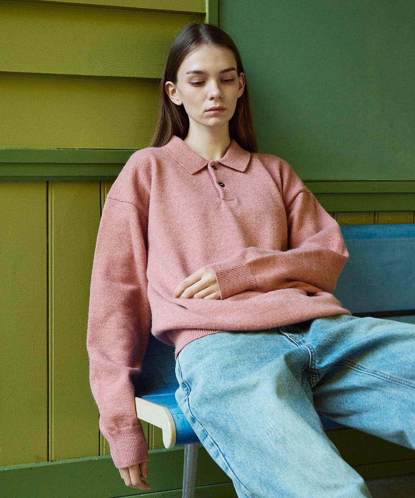 MINIMALPROJECT Button Collar Bulky Knit Mnt113 [Pink]