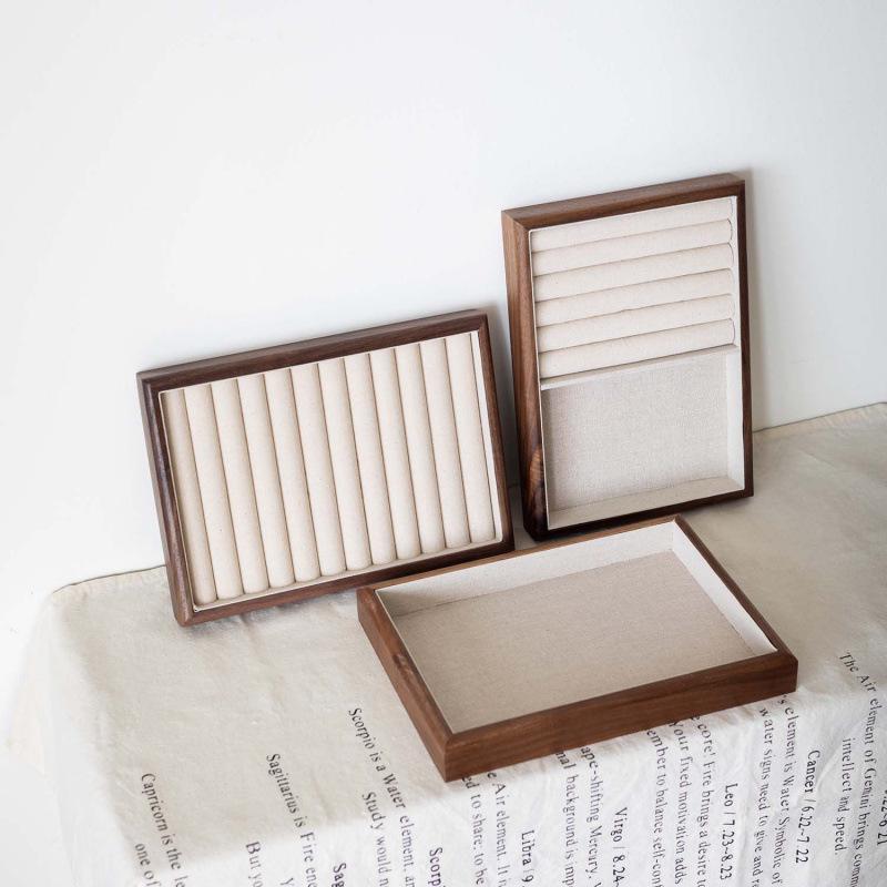 Black Walnut Linen Jewelry Display Tray for Rings