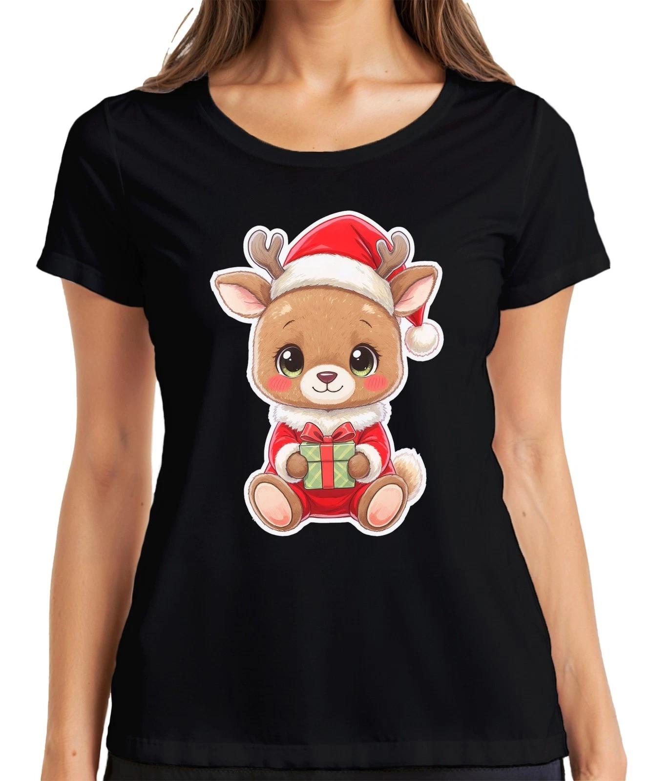Süßes Rentier Weihnachten Geschenk Kinder Kawaii Niedlich Cartoon Damen T-Shirt XXXL