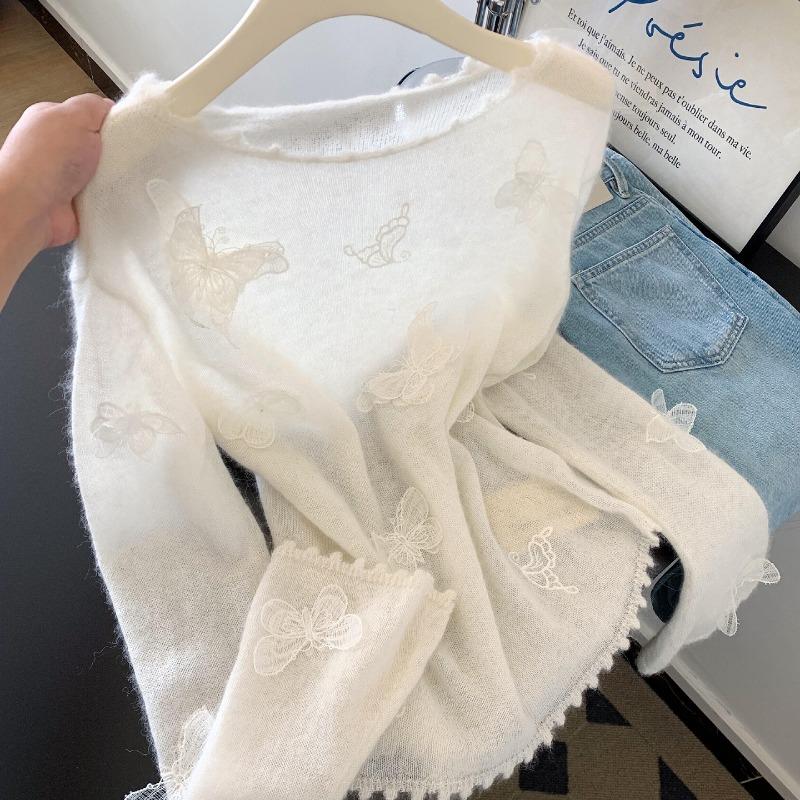 White knitted sweater women's autumn design sense long-sleeved shirt top