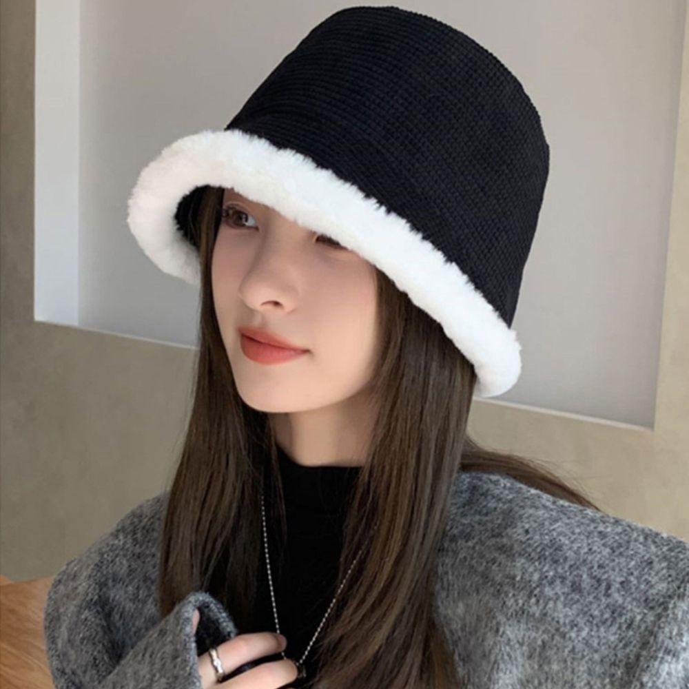 Lamb Fleece Cotton Windproof Women's Plush Hat Autumn Cap Korean Style Bucket Hat Fisherman Hat