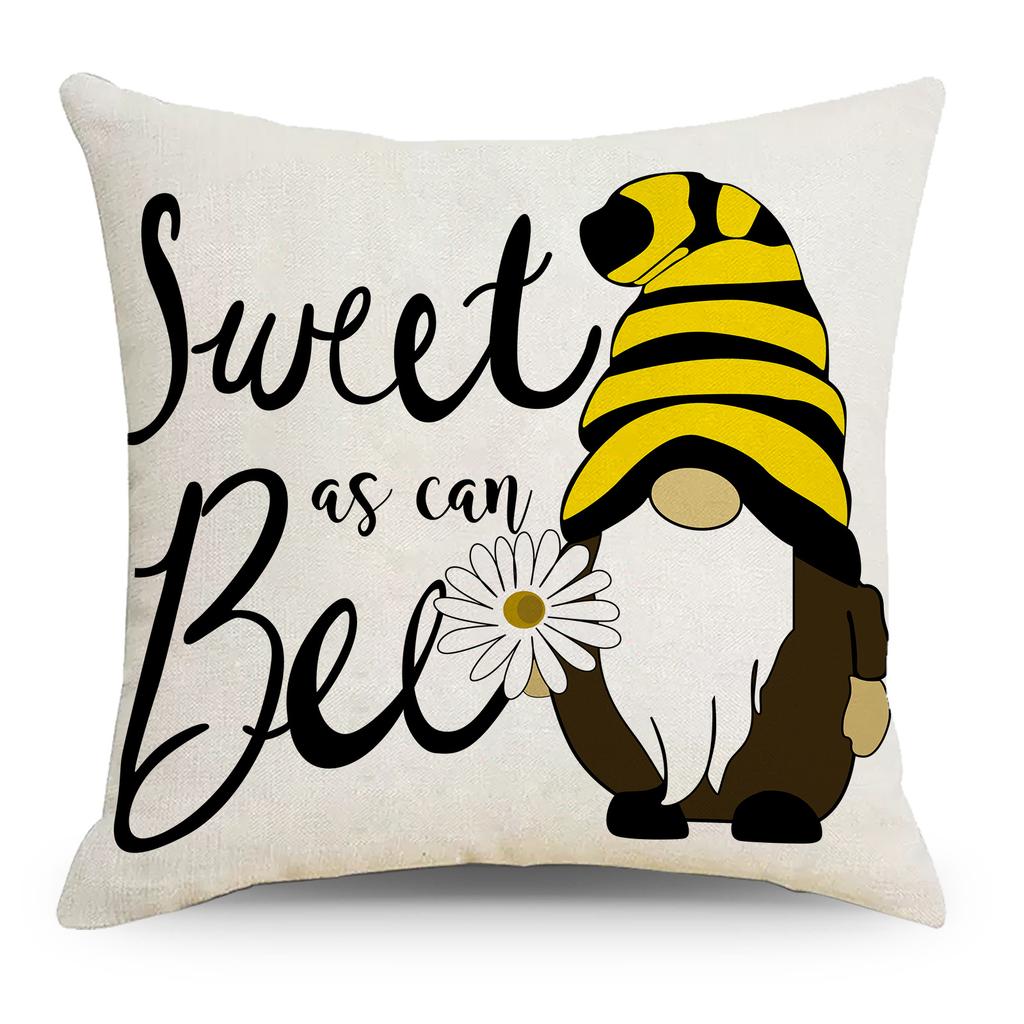 New Sunflower Printed Pillowcase Cartoon Bee Linen Home Cushion Cover Nordic Sofa Pillowcase