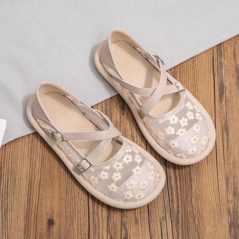 Fashion Mesh Embroidery Brand Lace Women Ballet Flats Fashion Breathable Women's Mary Jane Shoes Comfort Low Heel Soft Barefoot Shoes