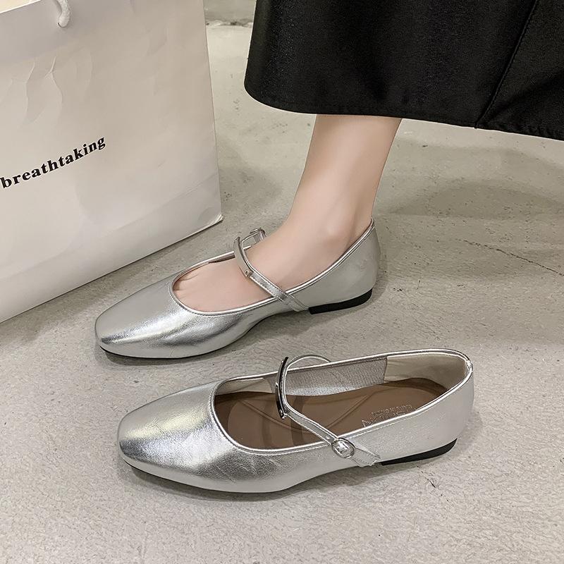 French retro style shallow mouth 2025 low-heeled single shoes new Mary Jane shoes women's flat bottom square head fashion women's shoes soft leather