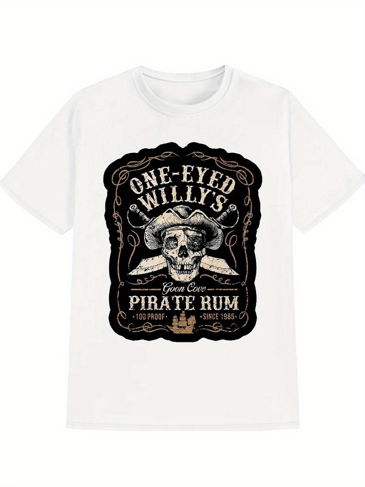 

Vintage-Inspired One-Eyed Willy s Pirate Rum Graphic with Skull &Crossbones-100% cotton O-neck casual printed men s T-shirt... S