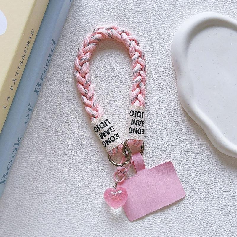 Fashion Mobile Phone Lanyard Hanging Decoration Can Be Carried Twist Rope Anti-loss Love Heart Pendant Strong Wrist Short Straps