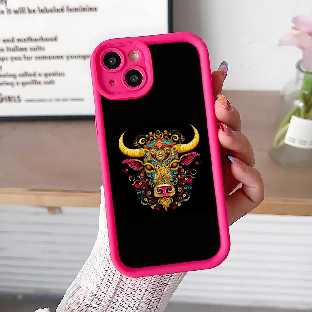 Чехол для телефона с головой быка для iPhone 17 16 15 14 13 12 11 Air Pro Max Plus Красный Мягкий ТПУ Ударопрочный Чехол iPhone 16 Pro