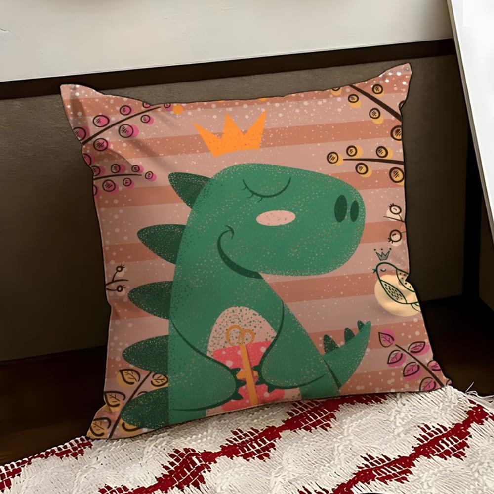 Urocza Kreskówkowa Poszewka na Poduszkę z Dinozaurem Dwustronna Miękka Trwała Poszewka na Poduszkę do Domu Samochodu Wieloscenariuszowe Zastosowanie dla Codziennego Komfortu