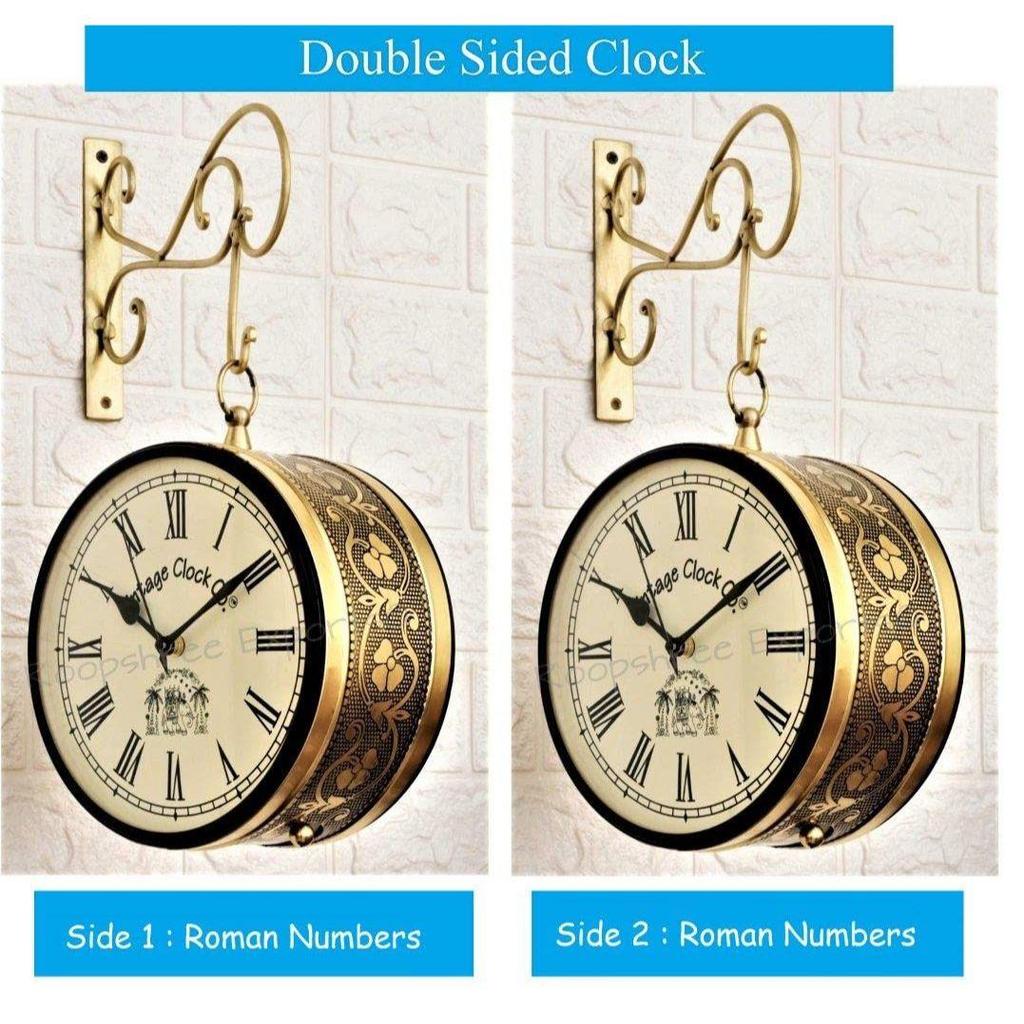 8 TUM - Romerska Siffror på Två Sidor - Vintage Klocka Handgjord Dubbelsidig Analog Klocka Mässingsfinish