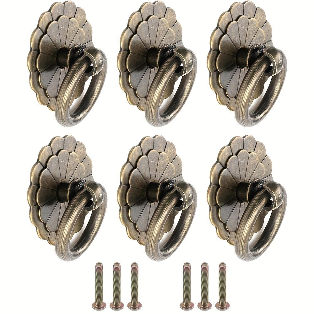 6pcs Ring Pull  Small Cabinet Pull In Antique Brass  Flower Closet Cabinet Door Knob for Cabinets  Armoires(Single Hole with Screw)