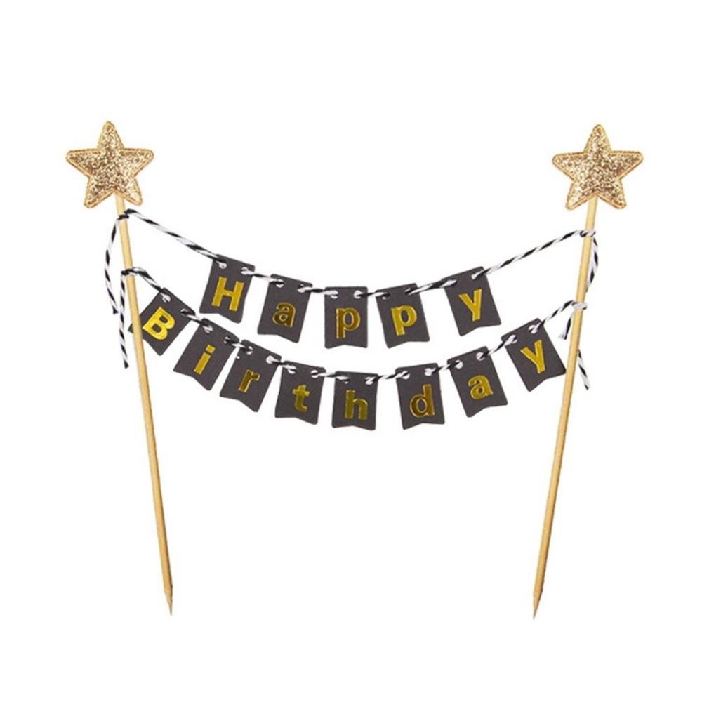 DIY Boys Girls Bunting Gold Stars Banner Party Supplies Cake Flags Cake Topper Baking Decoration
