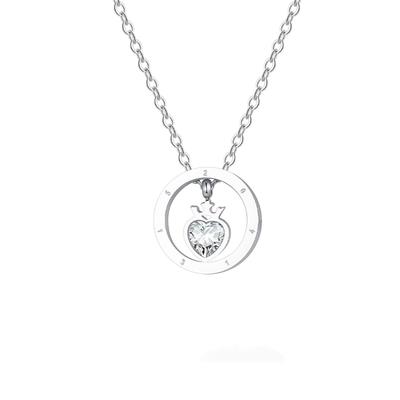 Necklace for Stainless Engraved Circle Crown Heart Black Silver Couple White Anniversary Pairs, Men's, Women's, Steel, 1314520, Pendant,