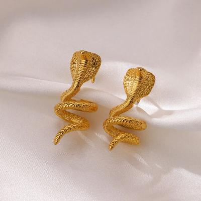 Stainless Steel Punk Snake Earrings For Women Girls Gold Color Snake Stud Earring Wedding Aesthetic Animal Jewelry  Gift