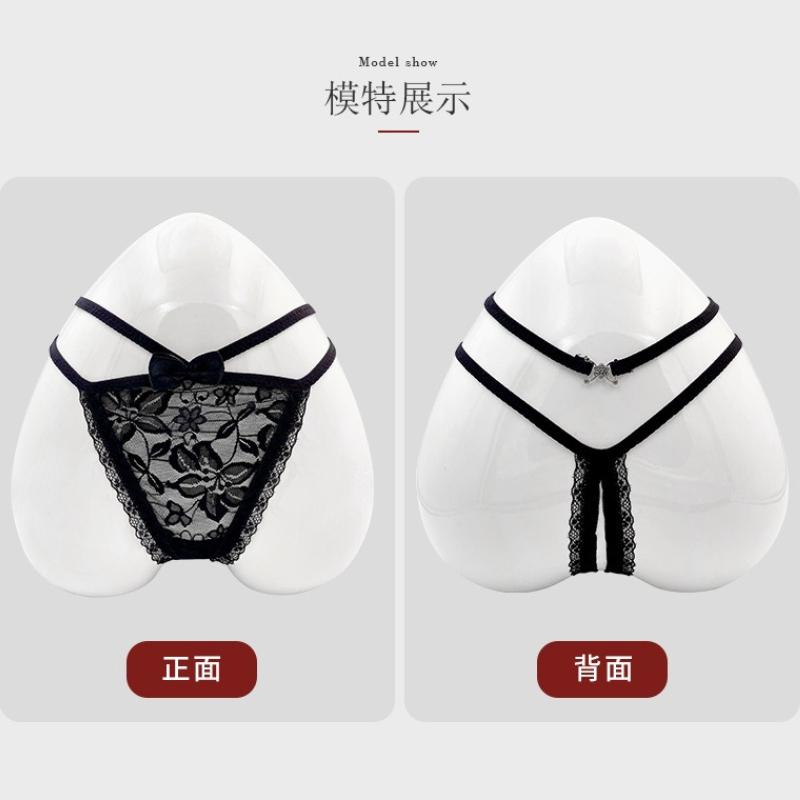 Women Sexy Bow Crotchless Panties Soft Floral Lace Sheer G-String Mesh Hollow Out Thongs T-Back Underwear Low Rise Underpant