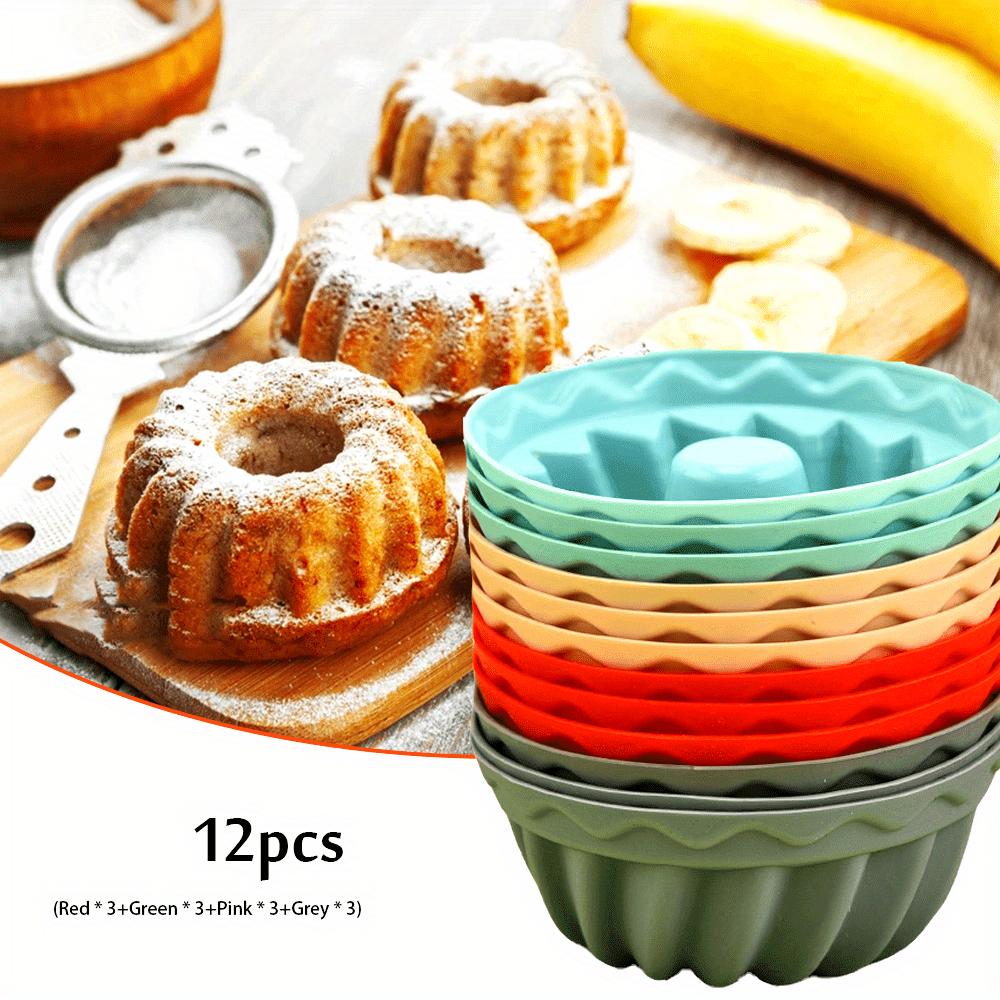 12 Pièces/Set Moules Mini Bundt en Silicone - Anti-adhésifs, Faciles à Nettoyer Outils de Cuisson pour Gâteaux Moelleux à Cheminée Heritage -