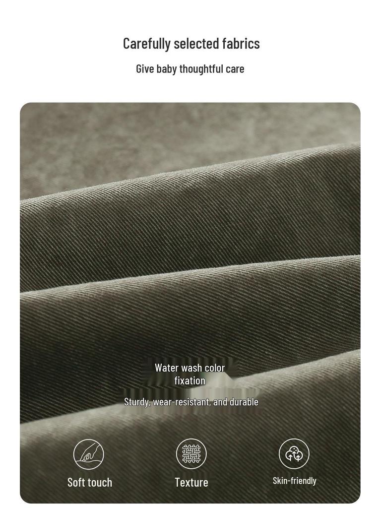 Tao Town Girls' Army Green Denim Scimitar Wide-Leg Cargo Pants - Spring/Autumn Casual Long Pants for Older Children