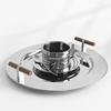 1PC Electroplating Color Decoration Stainless Steel Scandinavian Storage Round Tray Ins Wind Round Tray Wooden Handle