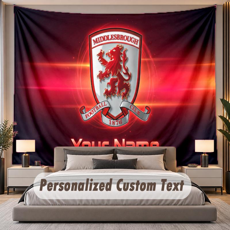 Custom Name Text Tapestry Middlesbrough FC Personalized Polyester Wall Tapestry For Bedroom And Room