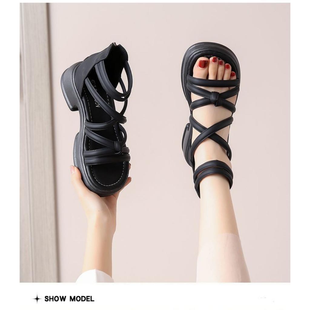 Sandales à plateforme épaisse pour femmes - Bout ouvert, Talon moyen, Design à lacets, Bride réglable, Sandales à plateforme épaisse | Sandales à bride réglable