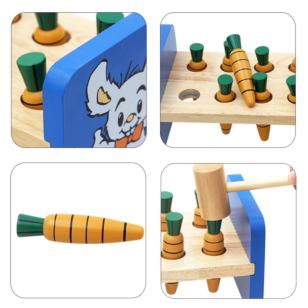 Wooden Carrot Pounding Bench Whack A Mole Game Fun Family Activity Toy
