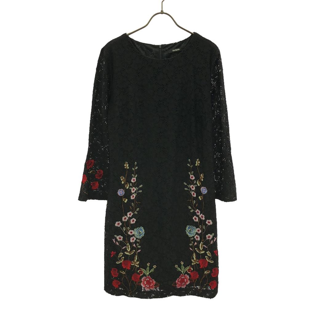 Desigual Embroidered floral pattern Long sleeve race one piece 40 black Women Used