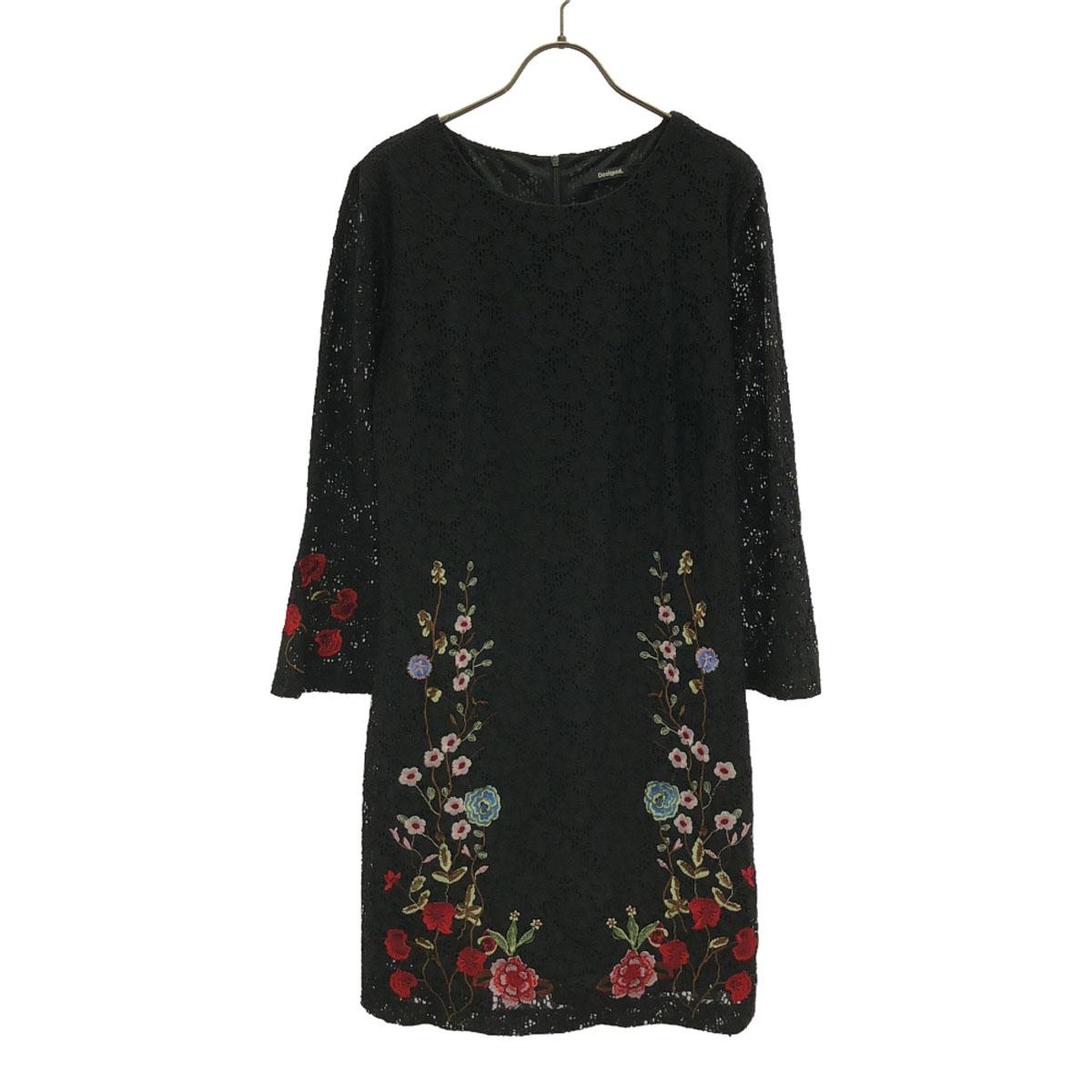 

Desigual Embroidered floral pattern Long sleeve race one piece 40 black Women Used
