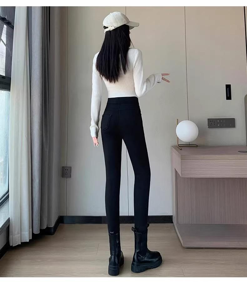 Women's Extra Thick Velvet-Lined Lambswool Leggings - High Waist, Stretchy, Warm Winter Outerwear