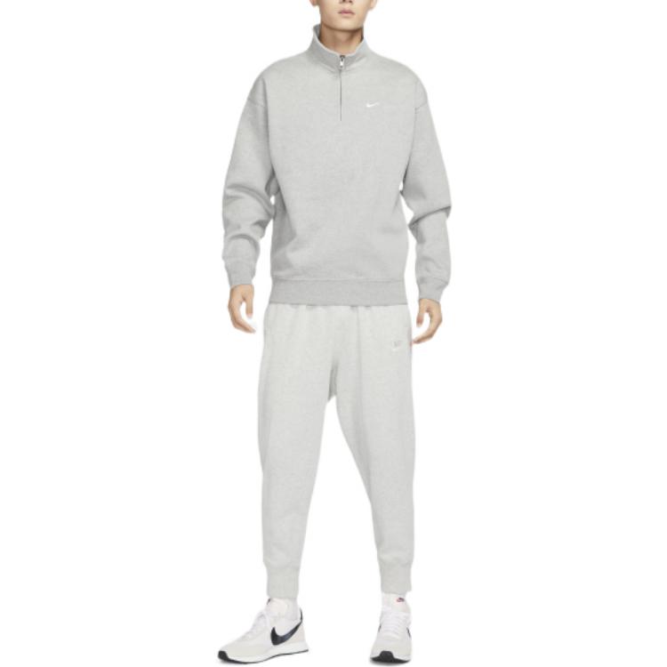 Nike Vintage Logo Embroidered Half-Zip Sweatshirt V1 Men Tops Grey DQ5210-063
