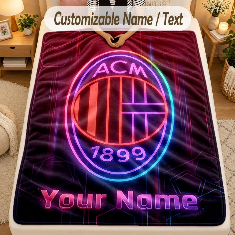 Flannel BlanketAC Milan Custom Name Text Personalized Soft Warm Throw Blanket Home Decor Gift