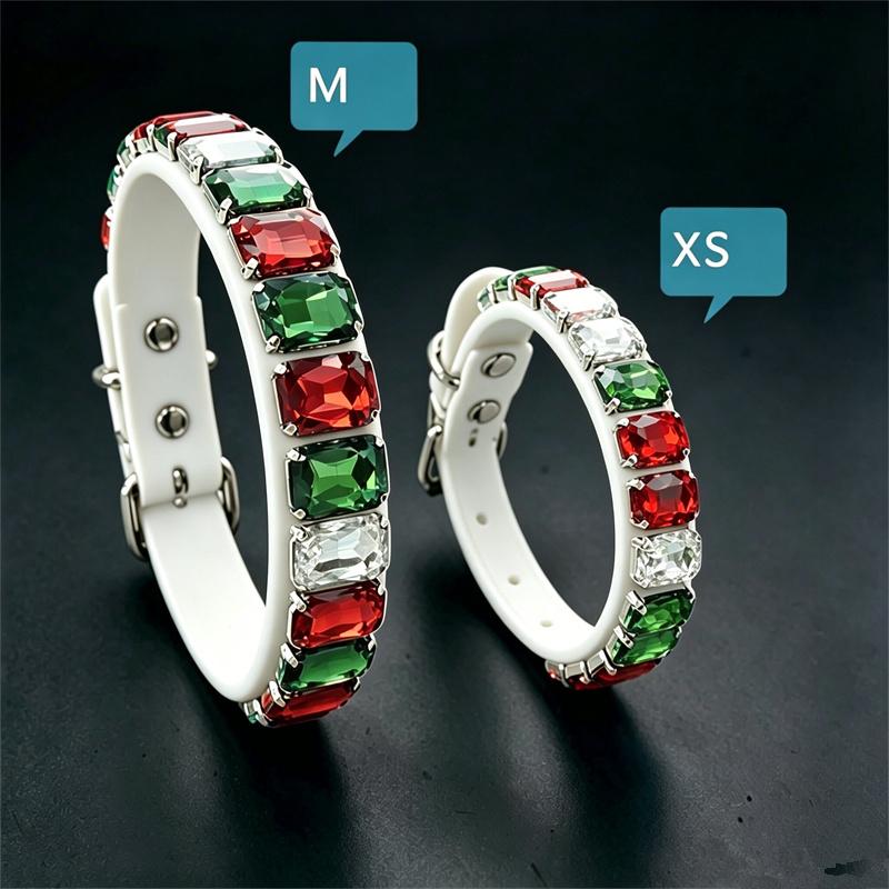 Bling Strass Hundehalsband Weißes PU-Leder Katzenhalsband Funkelndes Kristall Haustierhalsband Verstellbar für Hunde Tägliches Gassi Gehen Party Dekoration