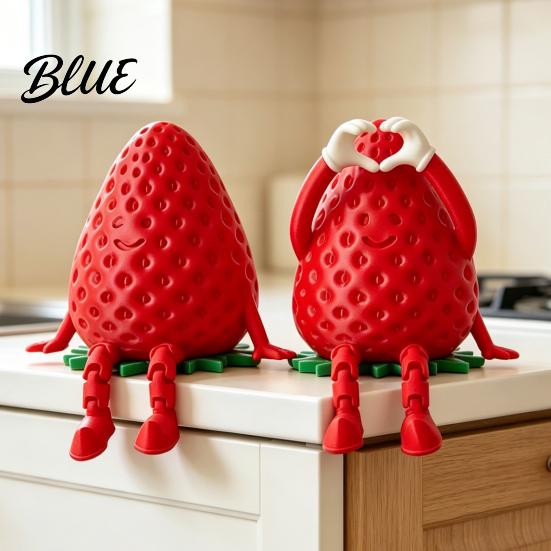 Desktop Organizer for Small Items 3D Printed Articulated Strawberry Storage Box Cute Figurine with Jewelry Earrings Movable Limbs Mini Trinket