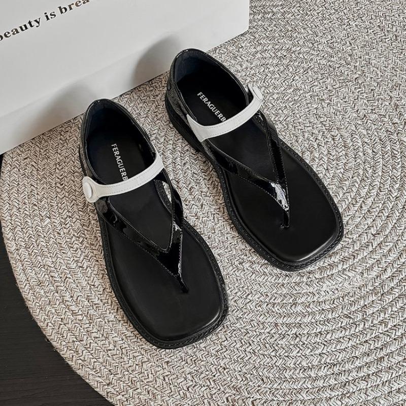 Fashion Fashion Black Women's Beach Shoes Thick Sole Soft PU Leather Platform Flat Sandals for Lady 2025 Summer Casual Light Footwear
