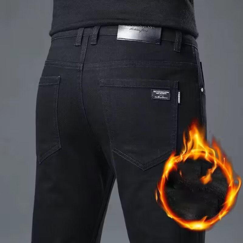 

Мужские зимние флисовые теплые джинсы, мужские облегающие прямые эластичные джинсовые брюки, повседневная мужская одежда, модные плюшевые брюки 28 чёрный