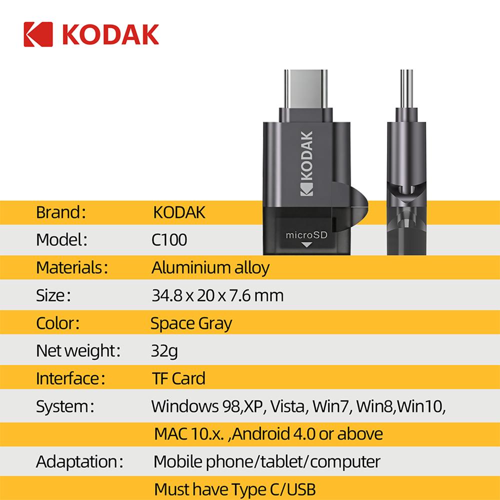 Kodak Type-C Micro SD Card Reader TF Memory Card High-speed Transmission Adapter