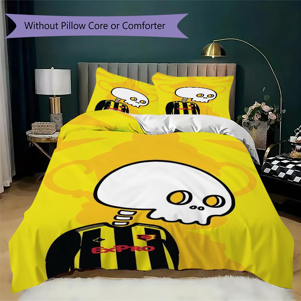 Watford FC Pattern Bedding Uilt Set Uilt Cover Pillowcase Home Decoration Birthday Gift (1 * Duvet Cover + 2 * Pillowcase Without Core)