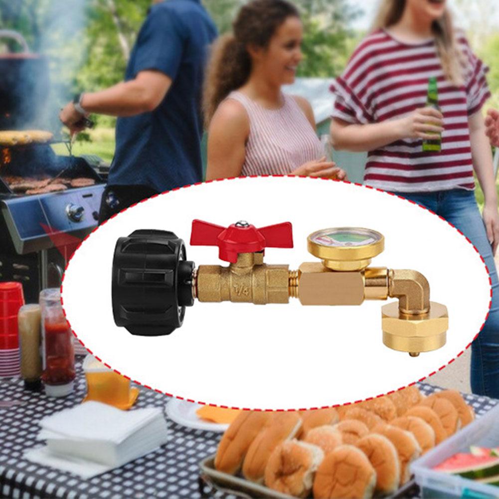 QCC1 Propane Refill Elbow Adapter with Gauge and ON-Off Control Valve Propane Refill Adapter for Camping Grill 1LB Bottle Refill
