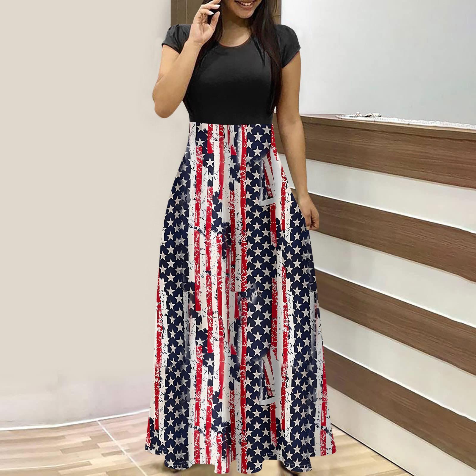 

Женское модное повседневное платье макси с круглым вырезом и короткими рукавами с принтом XXXL