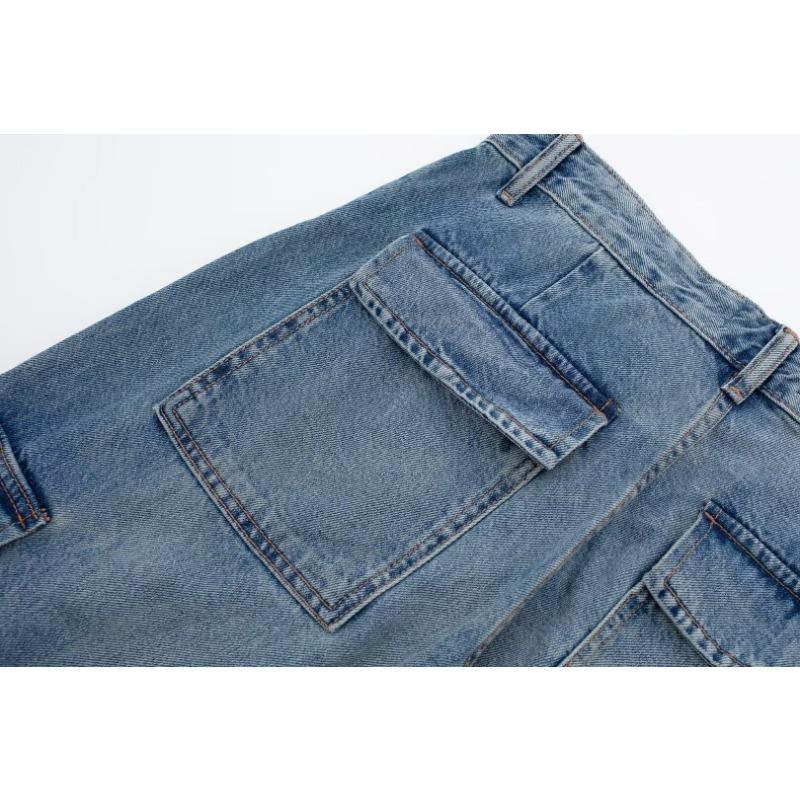 Spring Autumn Women's Pant Summer High Waisted Workwear Casual Pants Button Embellished Slightly Flared Jeans