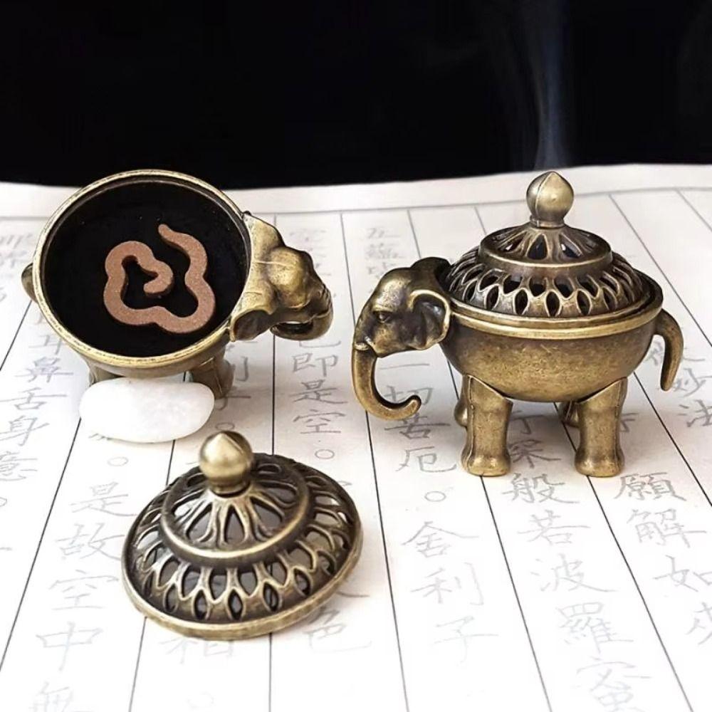 Vintage Alloy Sandalwood Incense Burner Elephant Lucky Year of the Horse Lotus Incense Censer with Handle Hollow Out