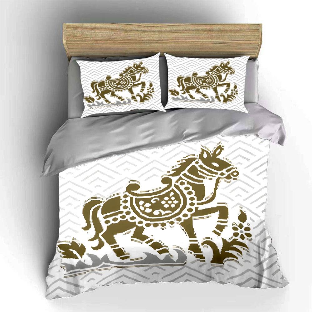 Golden Ornate Trotting Horse. Bedding Sets Duvet Covers Pillowcases(1* Duvet Cover 2* Pillowcases Without Duvet Insert)