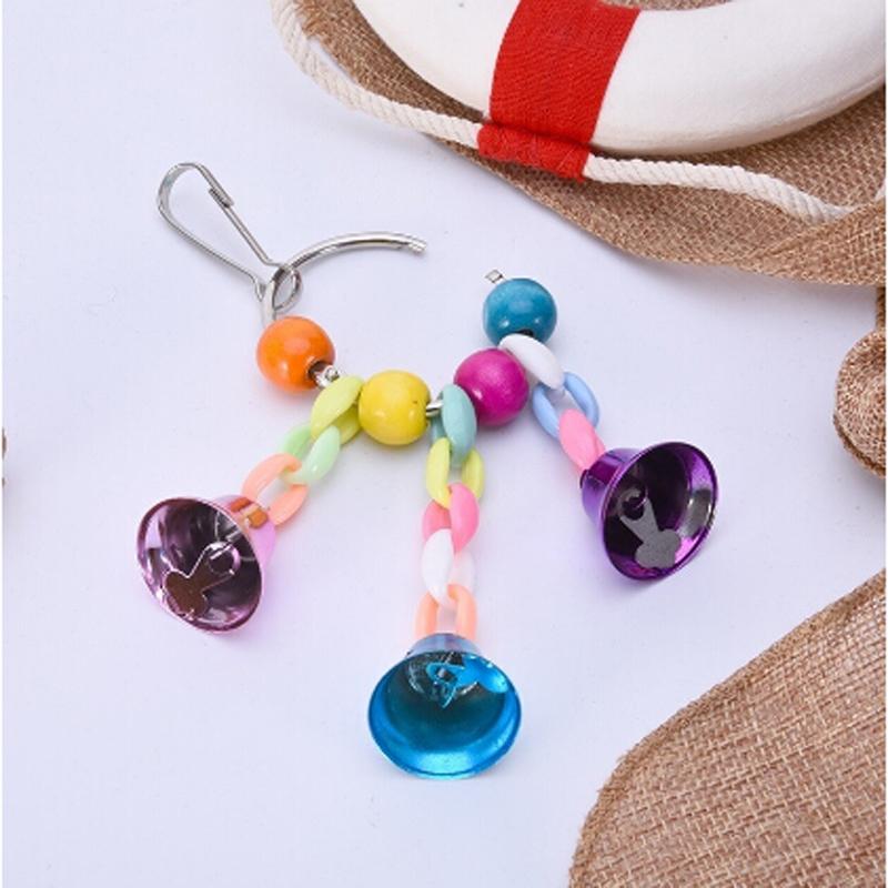Parrot Toys Bird Hanging Toy With Colorful Beads Bell Chain Pet Bird Parrot Chew Bite Toy Bird Cage Accessories Bird Hanging Toy